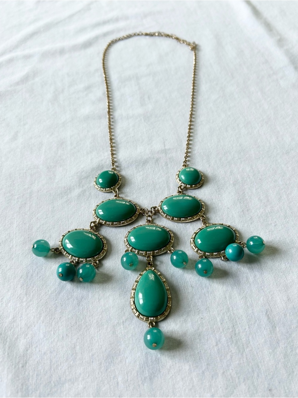Teal Acrylic Oval Bubble Necklace with Gold Tone Chain